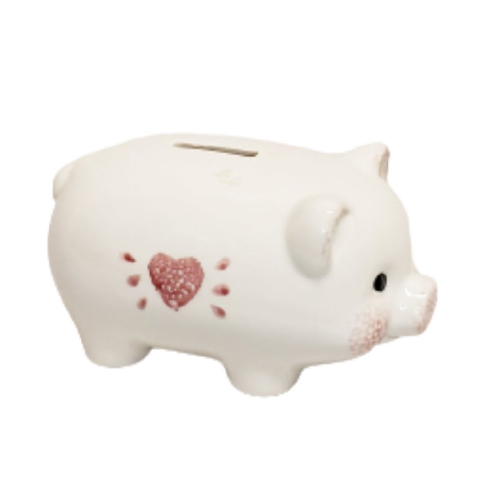 Vintage Ceramic Piggy Bank Country Pink Heart